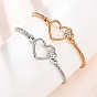 304 Stainless Steel Crystal Rhinestone Heart Cuff Bangles for Women