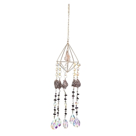 Rough Raw Natural Amethyst Wind Chime, with Glass Beads and Iron Findings, Rhombus