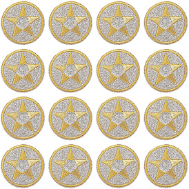 30 шт. Компьютеризированная вышивка на ткани утюгом / пришивание заплат, аксессуары для костюма, аппликация, плоские круглые со звездой