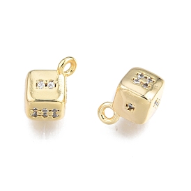 Brass Pave Clear Cubic Zirconia Charms, Nickel Free, Dice