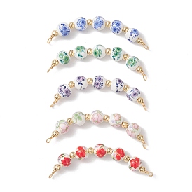 5 шт. 5 цвета цветочные напечатанные фарфоровые круглые бусины соединительные подвески, с 304 петлями из нержавеющей стали, золотые