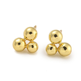 Rack Plating Round Brass Stud Earrings, Long-Lasting Plated, Cadmium Free & Lead Free