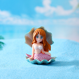 Miniature Mermaid with Shell Display Decorations, Mini Plastic Ocean Ornament for Micro Landscape, Dollhouse Decor
