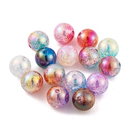 UV Plating Rainbow Iridescent Two Tone Acrylic Beads, Crackle Style, Round