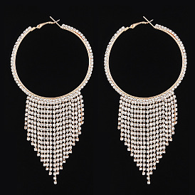 Hollow Circle Rhinestone Earrings with Tassel and Claw Chain Design