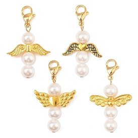 Angel Shell Pearl & Alloy Pendant Decoration, Lobster Claw Clasps Charms for Backpack Key Chain Ornaments