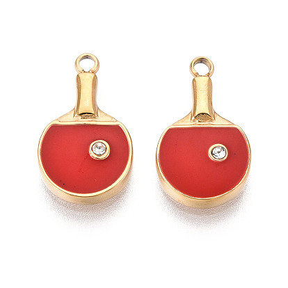 304 подвески из нержавеющей стали с хрустальными стразами и эмалью, ракетки для пинг-понга, ионное покрытие (ip), реальный 18 k позолоченный