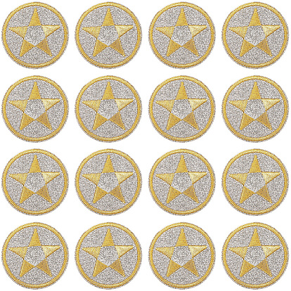 30 шт. Компьютеризированная вышивка на ткани утюгом / пришивание заплат, аксессуары для костюма, аппликация, плоские круглые со звездой