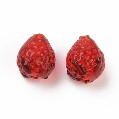 Handmade Bumpy Lampwork Beads, Strawberry