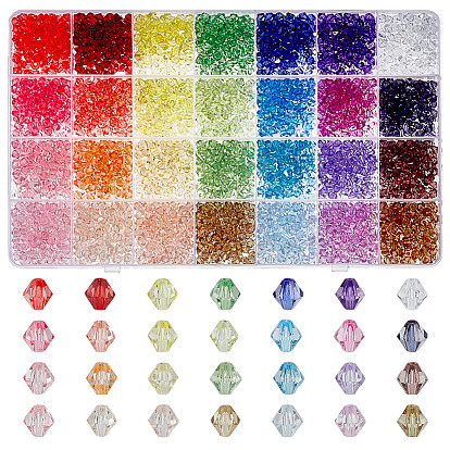 3640 шт 28 цвета прозрачные акриловые бусины, двухконусные, граненые