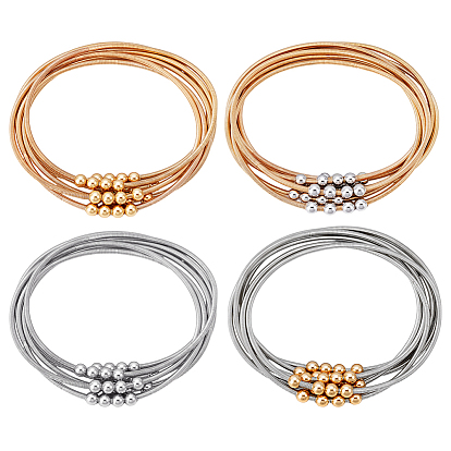 24 шт. 4 браслеты из сплава с пружинами, регулируемые по цвету, для женщин, с бисером