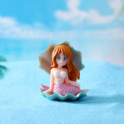 Miniature Mermaid with Shell Display Decorations, Mini Plastic Ocean Ornament for Micro Landscape, Dollhouse Decor