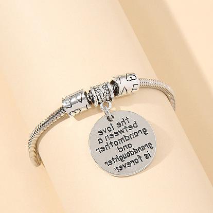 Браслеты из сплава с подвесками ко Дню матери, браслеты из змеиной цепи для женщин, плоские круглые со словом