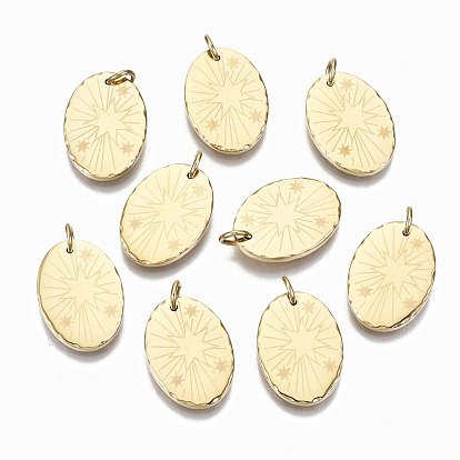 Pendentifs en acier inoxydable, avec des anneaux de saut, ovale avec étoiles