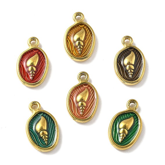 304 нержавеющей стальной эмали подвески, овал с подвеской в виде раковины, ионное покрытие (ip), реальный 18 k позолоченный