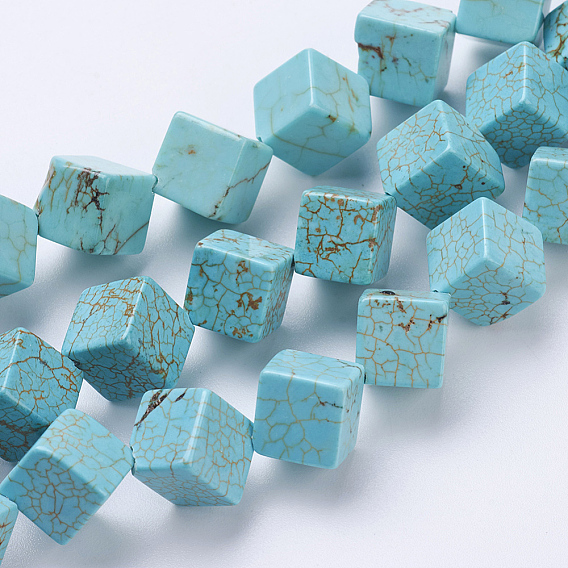 Бусины из натурального магнезита, окрашенные, кубические