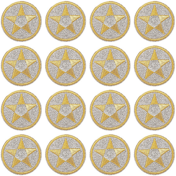 30 шт. Компьютеризированная вышивка на ткани утюгом / пришивание заплат, аксессуары для костюма, аппликация, плоские круглые со звездой
