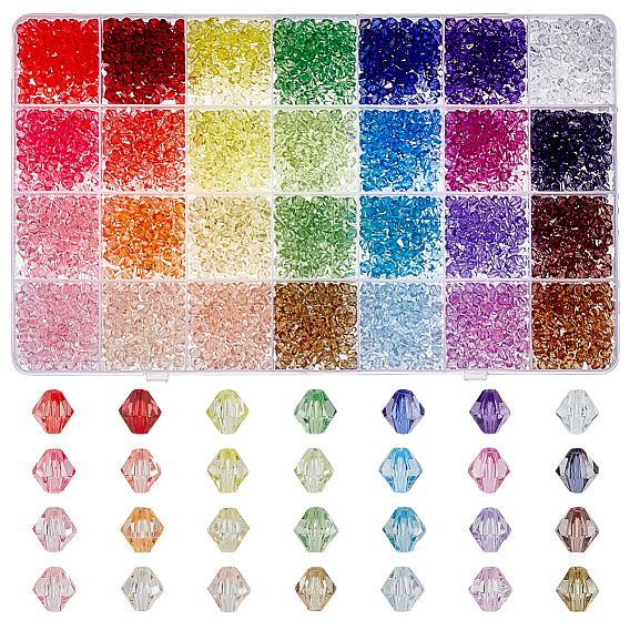 3640 шт 28 цвета прозрачные акриловые бусины, двухконусные, граненые