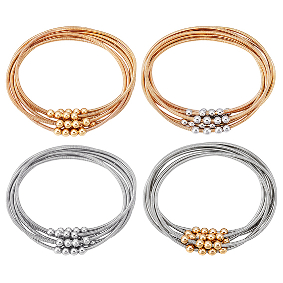 24 шт. 4 браслеты из сплава с пружинами, регулируемые по цвету, для женщин, с бисером