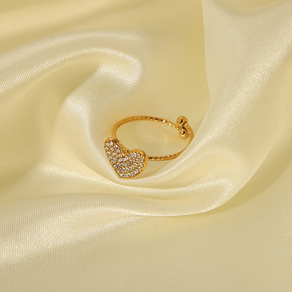 Кольца-манжеты в форме сердца из нержавеющей стали со стразами для женщин, реальный 18 k позолоченный