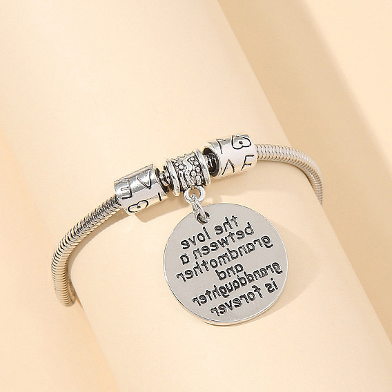 Браслеты из сплава с подвесками ко Дню матери, браслеты из змеиной цепи для женщин, плоские круглые со словом