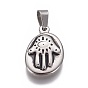 304 подвески из нержавеющей стали, овальный с hamsa рука / рука fatima / рука miriam