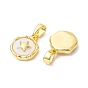 Rack Plating Brass Pave Shell Flat Round Charms with Star, Seashell Color