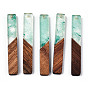 Transparent Resin & Walnut Wood Big Pendants, with Glitter Powder, Rectangle Charms
