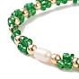Glass Seed & Imitation Pearl Braided Flower Beaded Bracelet for Women