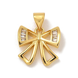 Rack Plating Brass Micro Pave Cubic Zirconia Charms, Long-Lasting Plated, Cadmium Free & Lead Free, Bowknot