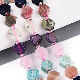 Природные смешанные камень бисер пряди, шестиугольник, с бисером и картоном