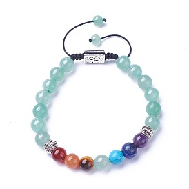 Chakra Jewelry, Natural & Synthetic Mixed Stone Braided Bead Bracelets, with Alloy Findings and Nylon Cord, Rectangle with Ohm