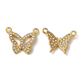 PVD Vacuum Plating 304 Stainless Steel Rhinestone Pendants, Butterfly Charms