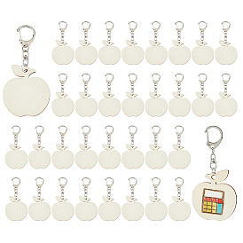 40шт. деревянные подвесные украшения, с застежками-брелками из сплава, яблоко, платина