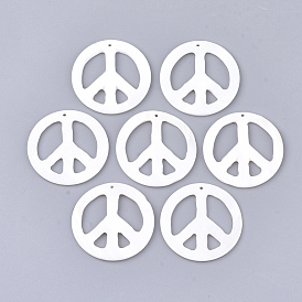 Freshwater Shell Pendants, Flat Round with Peace Sign