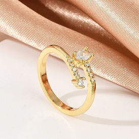 Овальные латунные кольца-манжеты с микропаве из прозрачных кубических цирконий для женщин