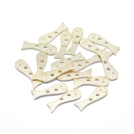 2-Hole Brass Buttons, Long-Lasting Plated, Fish, Textured, Real 14K Gold Plated