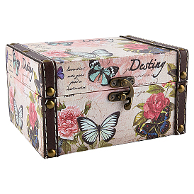 Винтажные деревянные шкатулки для украшений с принтом в виде бабочек, декоративные сундуки с сокровищами, с защелкой, прямоугольные