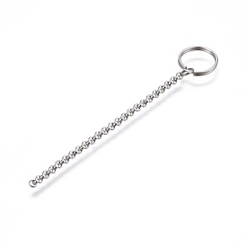 304 Stainless Steel Split Key Ring Clasps, For Keychain Making, with Extended Rolo Chains
