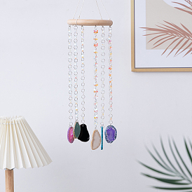 Natural Agate Pendant Decoration, Hanging Suncatchers, with Wood Ring and Glass Snowflake, for Window Home Garden Decoration
