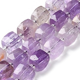 Natural Amethyst Beads Strands, with Seed Beads, Cube, Faceted