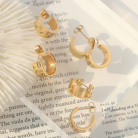 Chic C-shaped Earrings with Zirconia Stones and 18k Gold Plating
