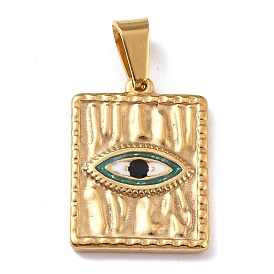 304 Stainless Steel Enamel Pendants, with 201 Stainless Steel Bails, Rectangle with Eye