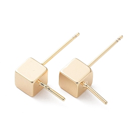 Brass Stud Earring Findings, for Half Drilled Beads, Cube