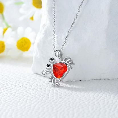 Summer Beach Alloy Rhinestone Crab Pendant Necklaces for Women, Platinum