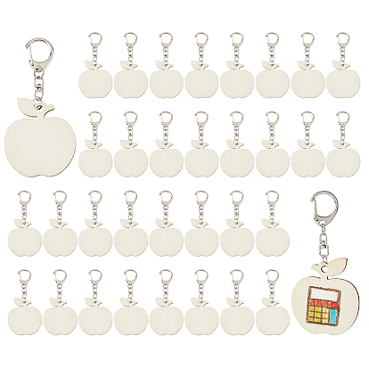 40шт. деревянные подвесные украшения, с застежками-брелками из сплава, яблоко, платина