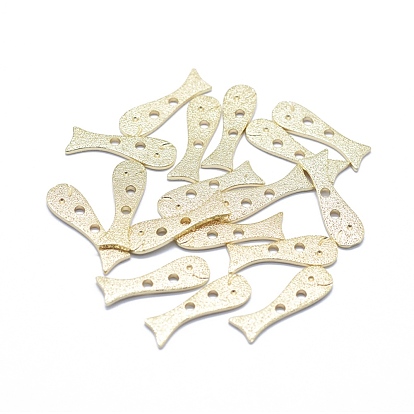 2-Hole Brass Buttons, Long-Lasting Plated, Fish, Textured, Real 14K Gold Plated