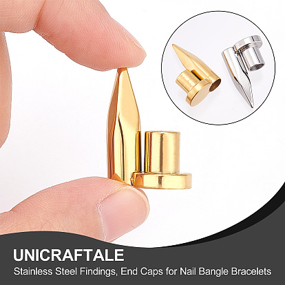 Unicraftale 2Pcs 2 Colors 304 Stainless Steel Findings, End Caps for Nail Bangle Bracelets, Avoid Wearing, Bullet and Flat Round