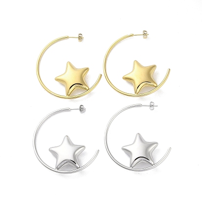 Ion Plating(IP) 304 Stainless Steel Stud Earrings Hand Polished, Star
