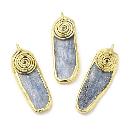 Natural Kyanite/Cyanite/Disthene Quartz Pendants, Oval Charms, with Golden Plated Tin & Brass Findings, Cadmium Free & Lead Free